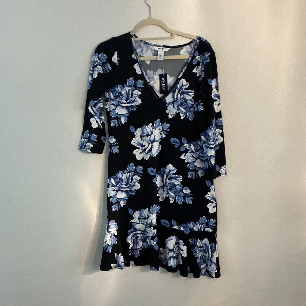 White House Black Market Gray and Blue Floral Dress